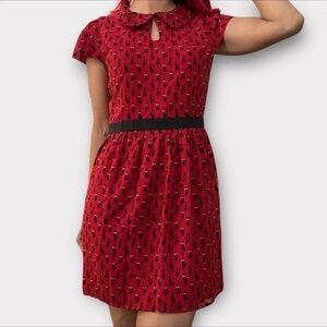 Womens Jr  Size Large Red Black Cats Kitty Allover Vintage Y2K